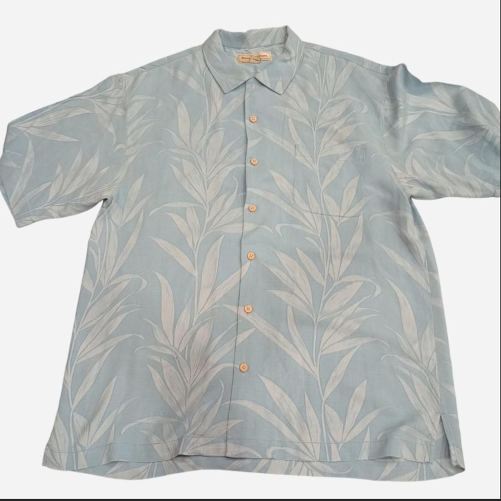 Tommy Bahama Hawaiian Blue Leaf Pattern Men's Shirt Large